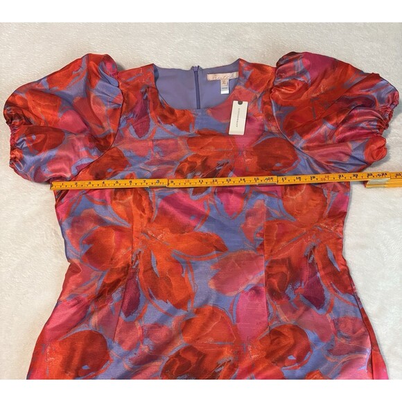 Anthropologie Hutch Puff-Sleeve Ruffled Shift Mini Dress Sz XL Pink Pattern - Picture 9 of 11